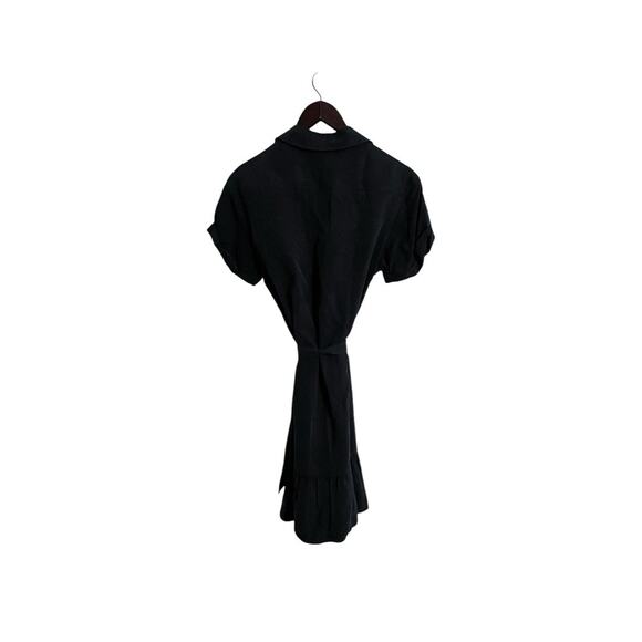 Paige Callan Black Button Front Short Sleeve Belted Pleated Hem Mini Dress Small - Picture 4 of 10